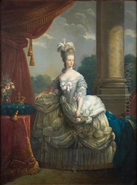 Portrait De Marie - Antoinette, Reine De France, En Grand Habit De Cour Oil Painting by Elisabeth Louise Vigee Le Brun