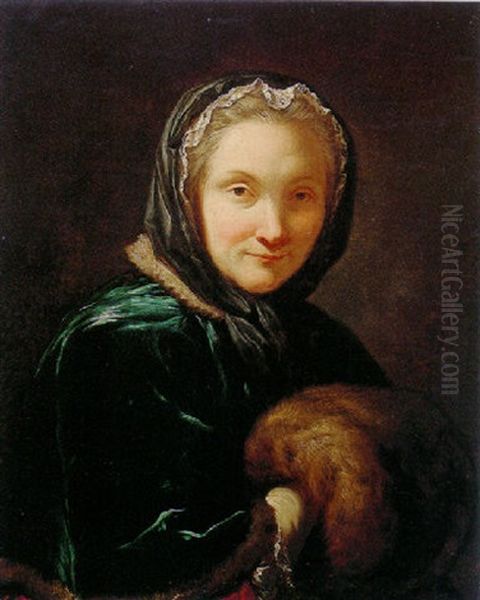 Portrait Of A Woman With A Fur Muff Oil Painting by Louis Vigee