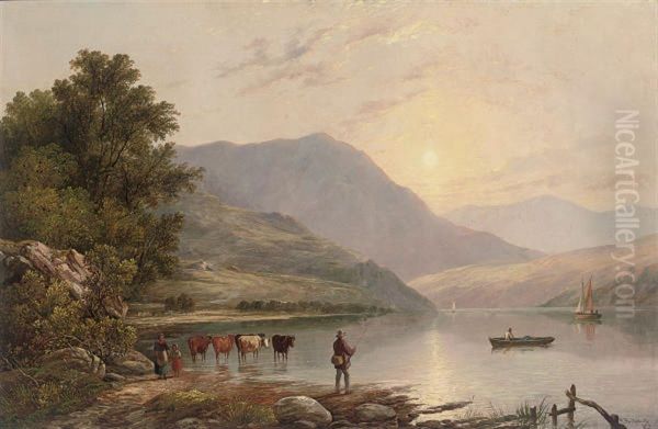 Sunset Over The Loch Oil Painting by Robert Bridgehouse