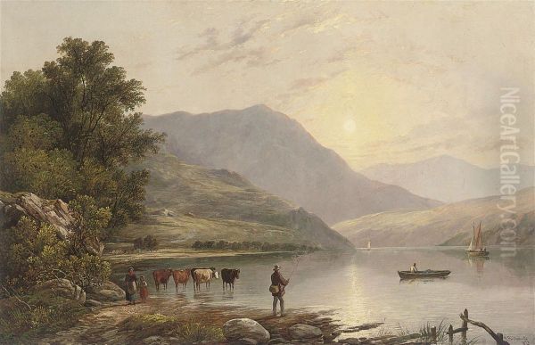 Sunset Over The Loch Oil Painting by Robert Bridgehouse