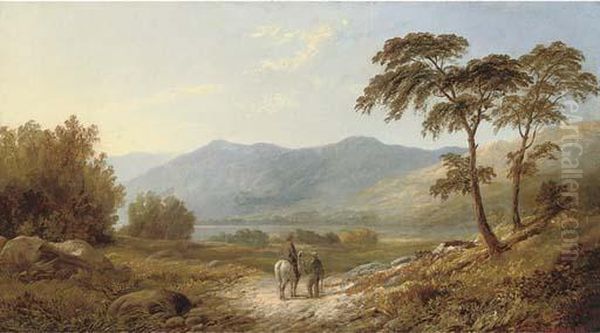 Figures And A Horse On A Rustic Track Oil Painting by Robert Bridgehouse