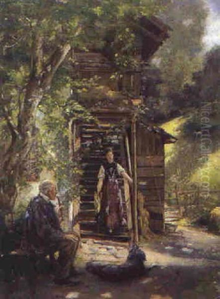 Bauernhof Mit Pfeife Rauchendem Grossvater Oil Painting by Walter Vigier