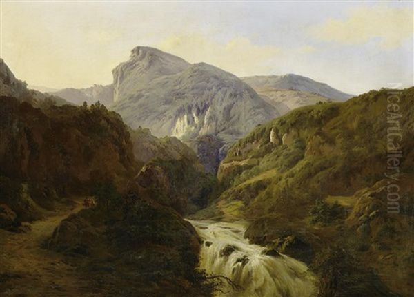 Wildwasser In Den Albaner Bergen Bei Rom Oil Painting by Edouard De Vigne