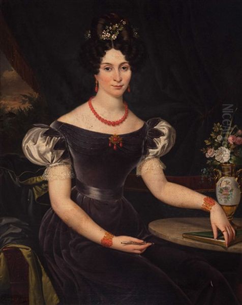 Portrait Of An Elegant Lady With A Diary Oil Painting by Felix De Vigne