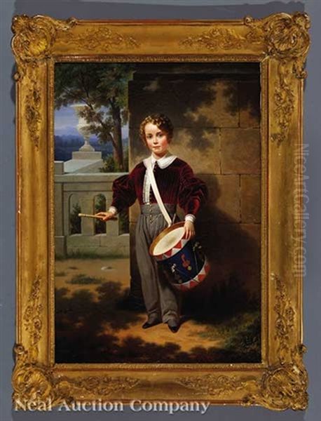 Portrait Of Paul Adam, Age Six, As A Drummer Boy Oil Painting by Pierre Roch Vigneron