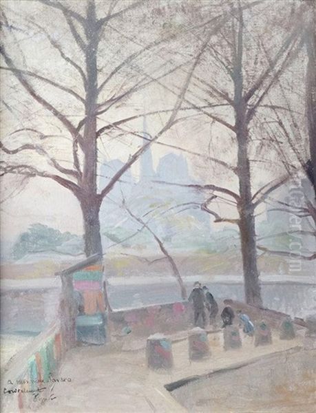 Paris, Les Quais De Seine Et Notre Dame Oil Painting by Henri Vignet