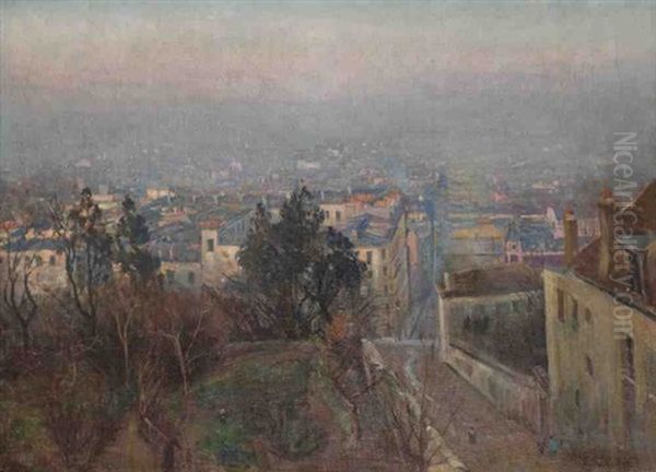 Vue De Paris Depuis Montmartre Oil Painting by Henri Vignet