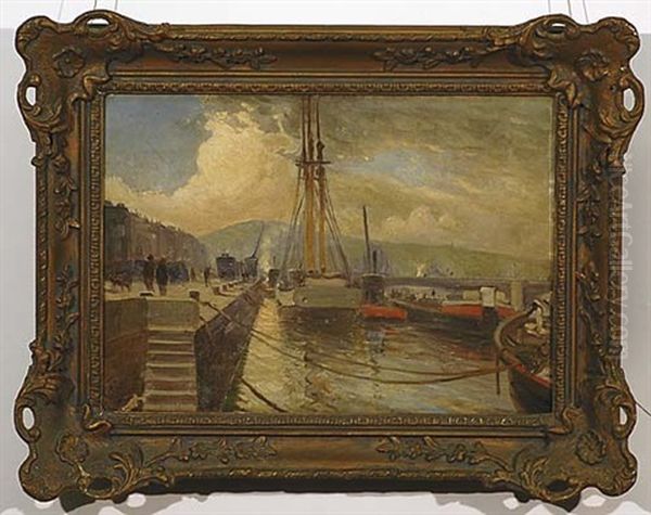 Harbor Scene Oil Painting by Henri Vignet