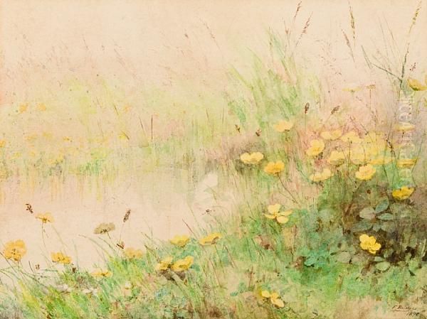 Wild Yellow Primroses Oil Painting by Fidelia Bridges