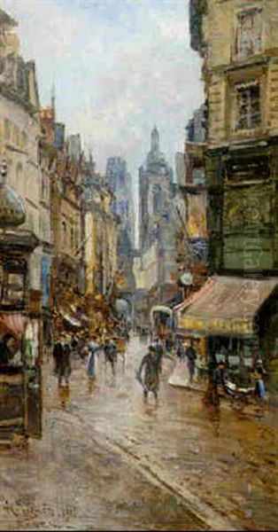 La Rue St. Romain Oil Painting by Henri Vignet