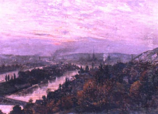 A Panoramic View Of Rouen, Normandy Oil Painting by Henri Vignet