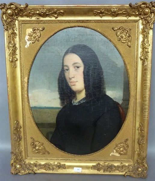 Portrait De Jeune Femme Sur Fond De Paysage Oil Painting by Jules de Vignon