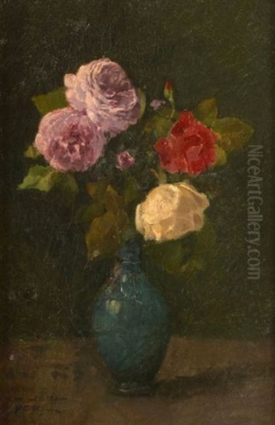 Bouquet De Roses Dans Un Vase Oil Painting by Victor Alfred Paul Vignon