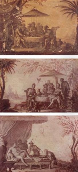 Chinoiseries (4 Works) Oil Painting by Jacques Vigoureux-Duplessis