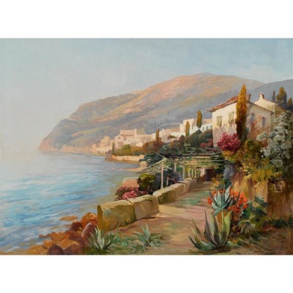 Mediterranean View Oil Painting by Karl Vikas