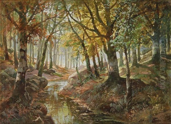 Herbstliche Flusslandschaft Oil Painting by Karl Vikas