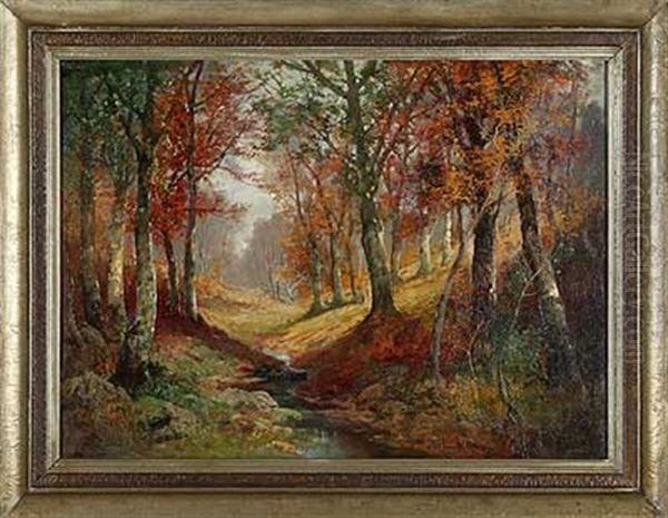 Herbstwald Mit Bachlauf Oil Painting by Karl Vikas