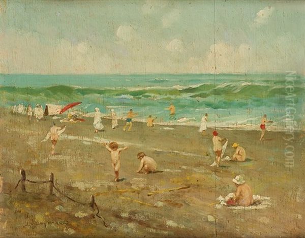 Personajes En La Playa Oil Painting by Julio Vila y Prades