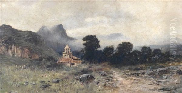 Ermita En Paisaje Oil Painting by Jose Vilar Torres