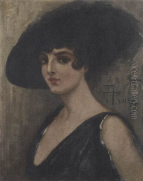 Signora Con Cappello Oil Painting by Aleardo Villa