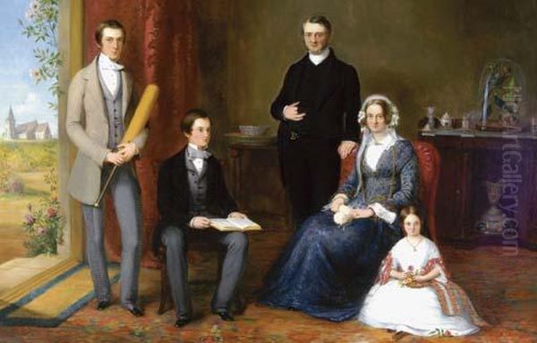 The Reverend John Witherington, Vicar Of Tetsworth, Oxon, With His Family Oil Painting by John Bridges