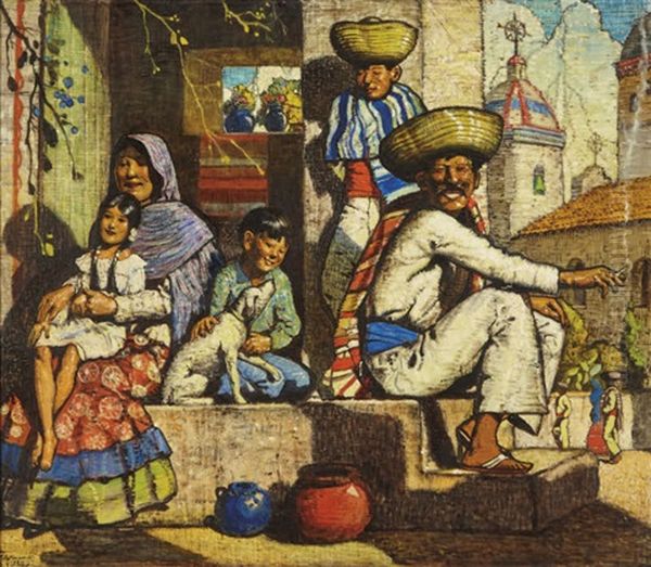 Mexican Family Oil Painting by Hernando Gonzallo Villa