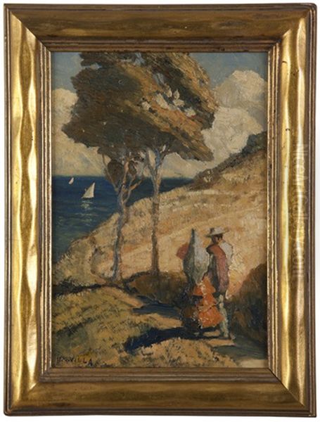 Figures On A Path Overlooking The Coast by Hernando Gonzallo Villa