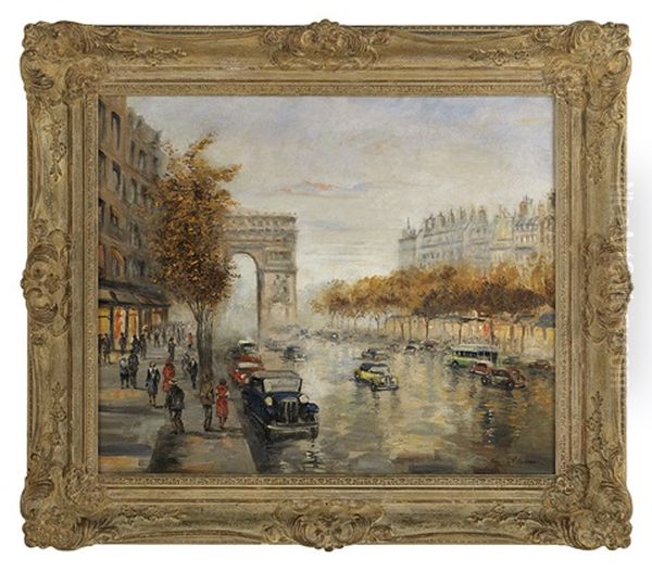 Paris, Champs Elysees Oil Painting by Cesar A. Villacres