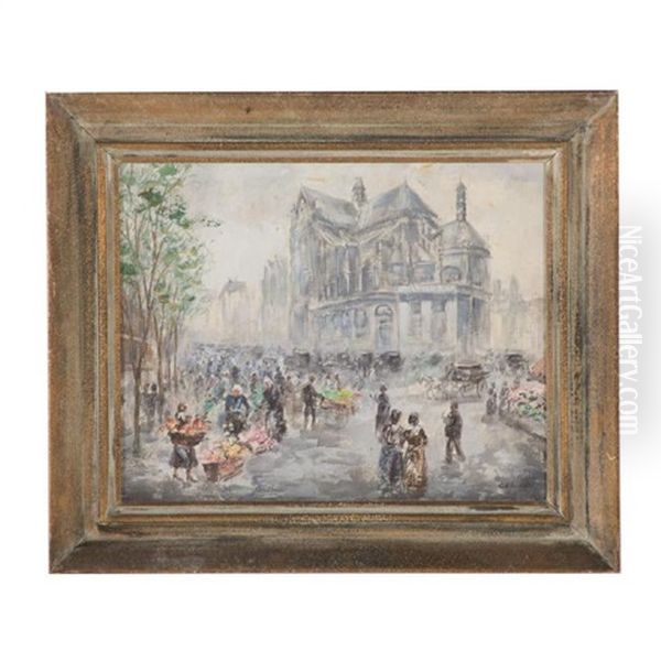 Outside Notre Dame Oil Painting by Cesar A. Villacres