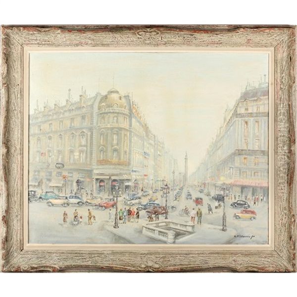 Rue De La Paix Et Colonne Vendome Oil Painting by Cesar A. Villacres