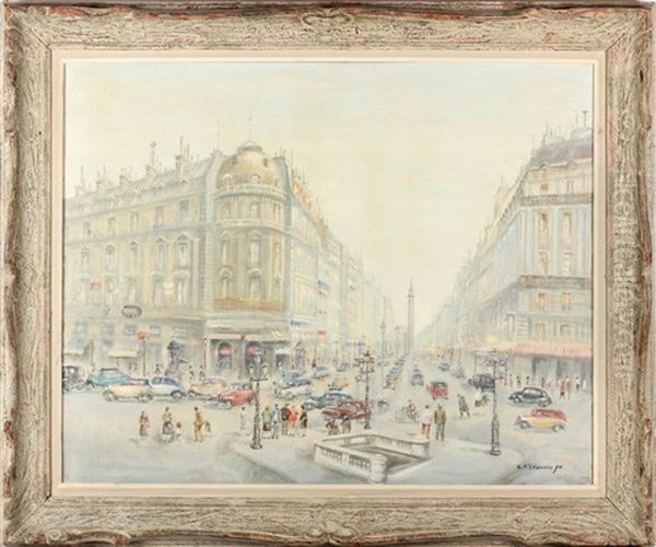 Rue De La...paix Et Colonne Vendome Oil Painting by Cesar A. Villacres