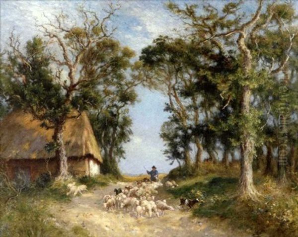 Moutons Et Bergers Dans Le Sous-bois Oil Painting by Georges Villain