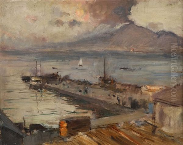 Vesuvio In Eruzione Oil Painting by Gennaro Villani