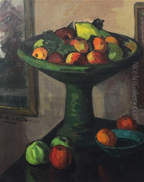 Still Life With Bowl Of Fruit C.1907 Oil Painting by Antoine Villard