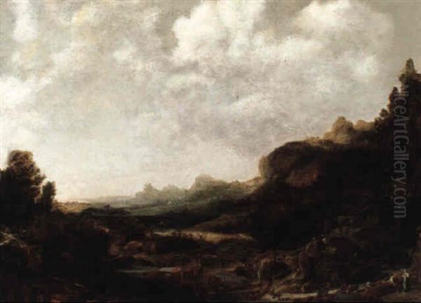 Mountainous Landscape With Figures Oil Painting by Jacob De Villeers