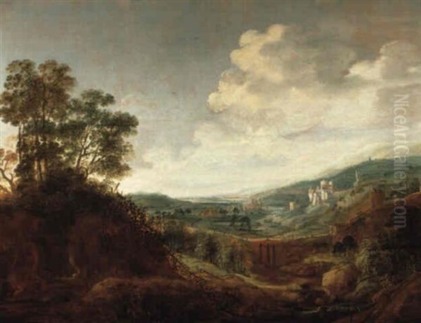 Weite Landschaft Mit Einer Burg Und Einem Dorf Oil Painting by Jacob De Villeers