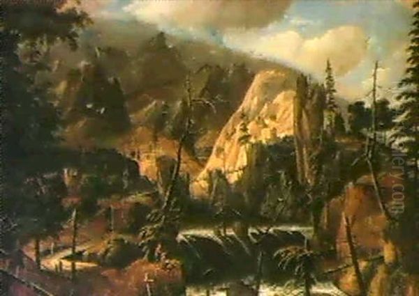 Paysage A La Cascade Oil Painting by Jacob De Villeers