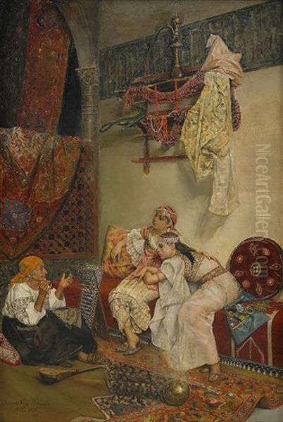 Orientalisk Interior Med Samtalande Kvinnor Oil Painting by Ricardo Villegas Y Cordero