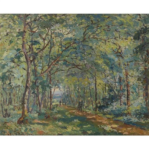 A Stroll Through The Woods Oil Painting by Emmanuel Victor Auguste Marie De La Villeon