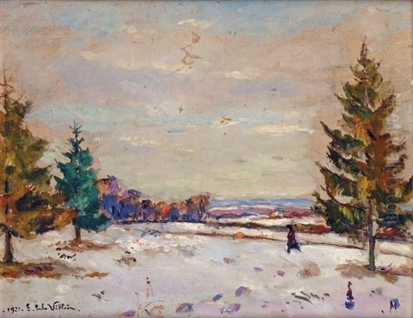 Neige Dans Le Parc De Salvar Dans La Nievre, 1921 Oil Painting by Emmanuel Victor Auguste Marie De La Villeon