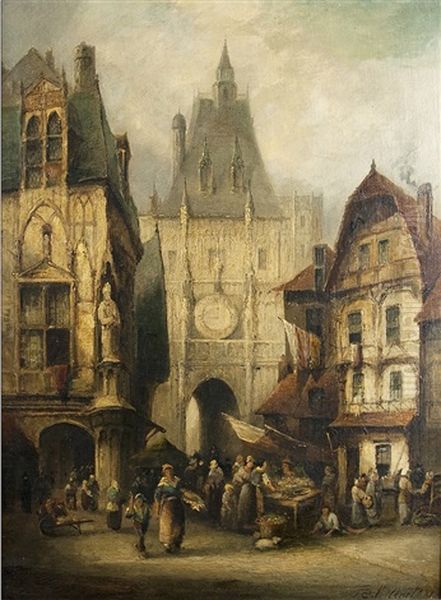 Marktplatz In Frankreich Oil Painting by Francois Etienne Villeret