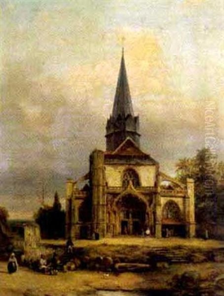 Ansicht Einer Gotischen Kirche Mit Figurlicher Staffage Oil Painting by Francois Etienne Villeret