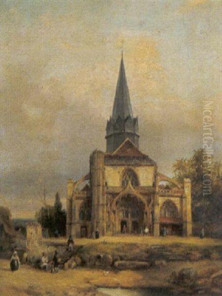 Ansicht Einer Gotischen Kirche Mit Figurlicher Staffage Oil Painting by Francois Etienne Villeret