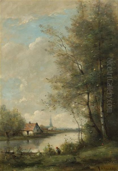 Flusslandschaft Mit Figuren Oil Painting by Adolphe De Villers