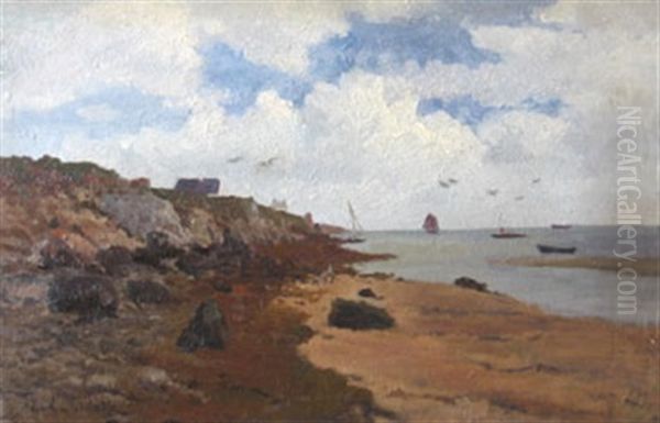 Cote Bretonne Petite Voile Rouge Oil Painting by Elodie La Villette