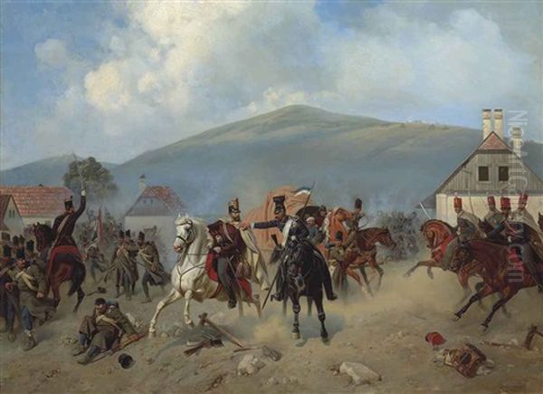 Skirmish During The Hungarian Revolution Of 1848-1849 Oil Painting by Alexander Bogdanovich Villevalde