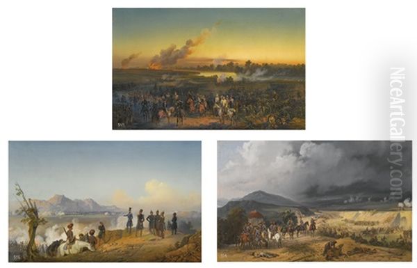 The Siege Of Silistria (3 Works) Oil Painting by Bogdan (Gotfrid) Pavlovich Villevalde