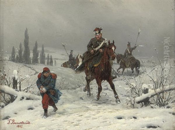 Uhlans Rounding Up The Prisoners Oil Painting by Bogdan (Gotfrid) Pavlovich Villevalde