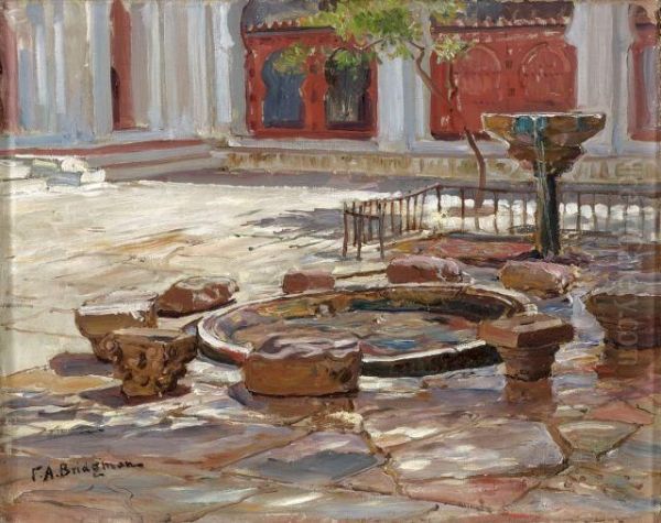 Fontaine Dans Une Cour Oil Painting by Frederick Arthur Bridgman