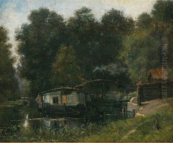 Cabanons Au Bord De Le Riviere Oil Painting by Leon Villevielle